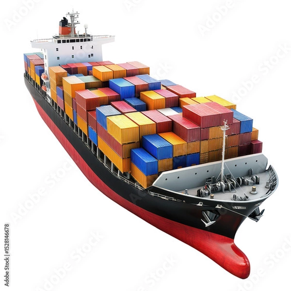 Fototapeta Large container ship transports colorful cargo across the ocean for global commerce and efficient product delivery