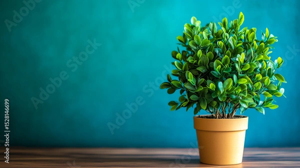 Obraz A green plant in a pot on a blue background