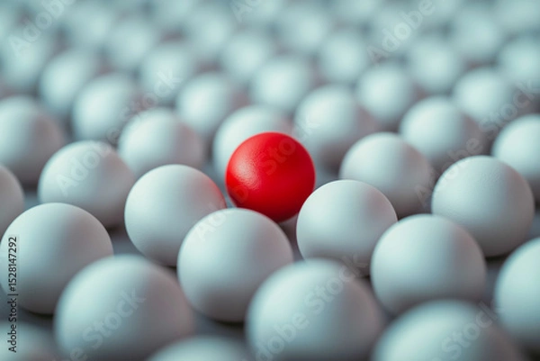 Obraz Red ball stands out from the group of white balls. The concept of diversity and individuality 