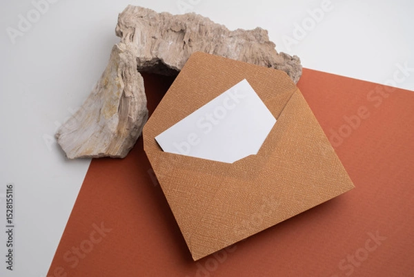 Fototapeta Paper envelopes on a light background. New mail, write a message. Send and receive mail. Postal delivery service. Empty envelope, empty space. Communication with people, paperwork. Envelope close-up
