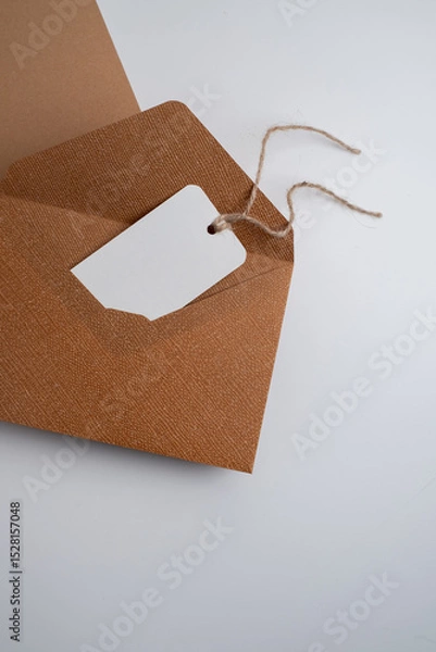 Fototapeta Paper envelopes on a light background. New mail, write a message. Send and receive mail. Postal delivery service. Empty envelope, empty space. Communication with people, paperwork. Envelope close-up

