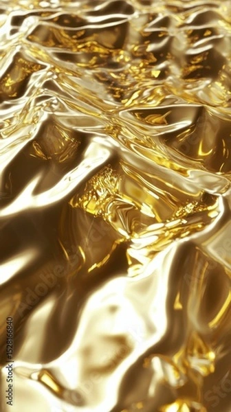 Fototapeta Wavy golden foil background, shimmering golden fabric texture, beautiful gleaming cloth, abstract metallic surface backdrop, fluid gold motion, luxury, finance, wealth.