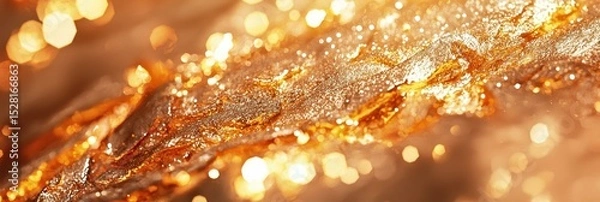 Fototapeta Golden textured surface, bokeh lights shining, glittering banner, abstract glittering background with blurred shiny backdrop.