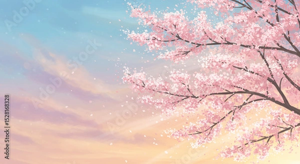 Fototapeta Sky background with beautiful cherry blossom tree