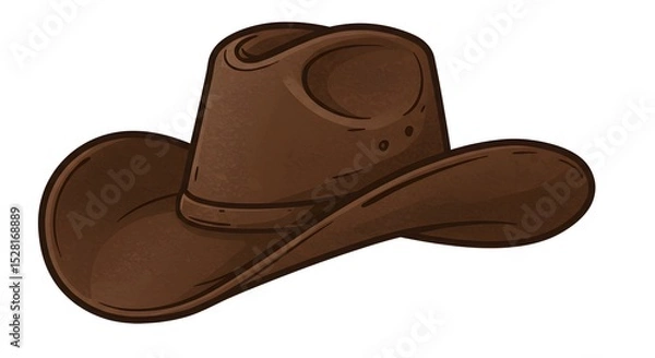 Obraz Simple cowboy hat clipart in brown leather texture, positioned on the top third with white background.