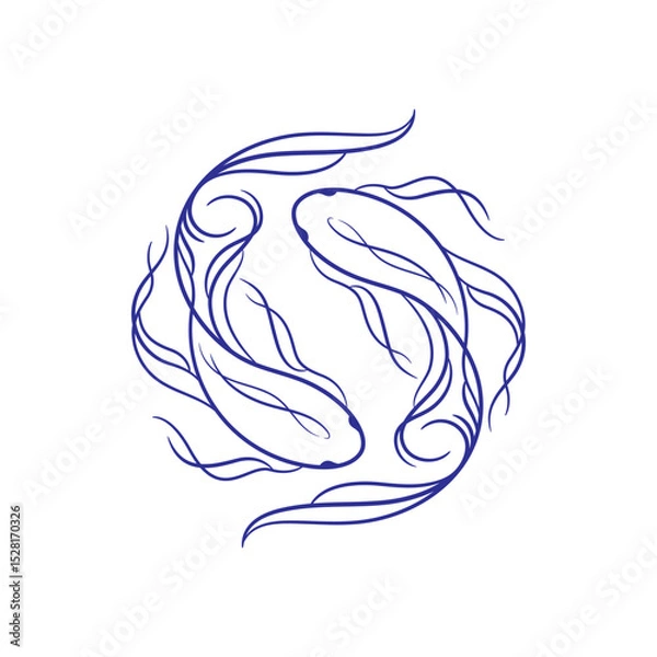 Fototapeta Fish Logo Continuous Line Drawing Style. Abstract Fish Logo Design for Modern Branding. Minimalist One Line Fish Icon for Business, Creative Brands. Fish Logo Vector. 