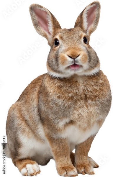 Fototapeta Cute rabbit with big ears and soft brown-white fur, isolated on a transparent background. Detailed texture and calm expression with natural tones and realistic features.