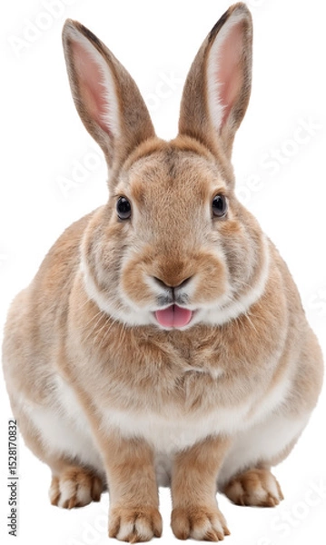 Fototapeta Cute rabbit with big ears and soft brown-white fur, isolated on a transparent background. Detailed texture and calm expression with natural tones and realistic features.
