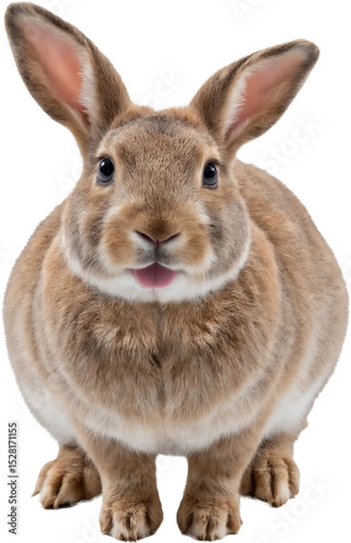 Fototapeta Cute rabbit with big ears and soft brown-white fur, isolated on a transparent background. Detailed texture and calm expression with natural tones and realistic features.