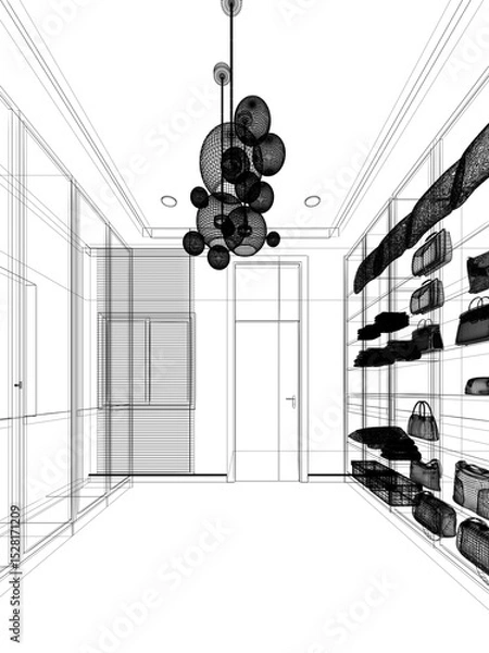 Obraz 3d rendering of interior walk-in closet room