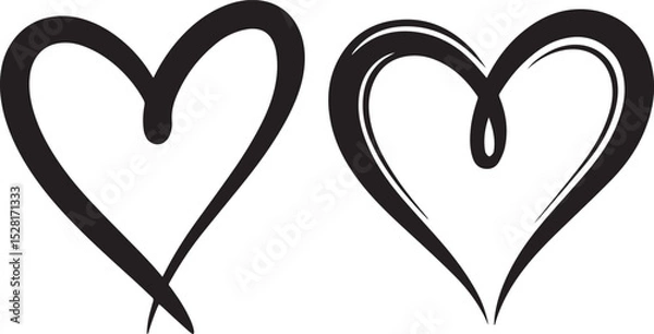 Obraz Hand-Drawn Black and White Heart Illustrations Minimalist Sketch Line Art of Two Romantic Hearts in Artistic Doodle Style