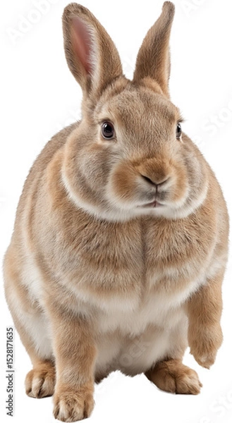 Fototapeta Cute rabbit with big ears and soft brown-white fur, isolated on a transparent background. Detailed texture and calm expression with natural tones and realistic features.
