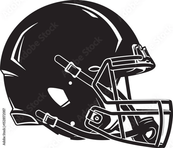 Obraz Black and White American Football Helmet Illustration Detailed Side View Vector of Protective Gear with Face Mask for Gridiron Sports