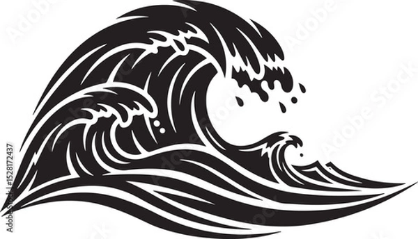Obraz Bold Black and White Ocean Wave Design Stylized Circular Sea Wave Vector Illustration with Splashing Water Elements and Flowing Lines