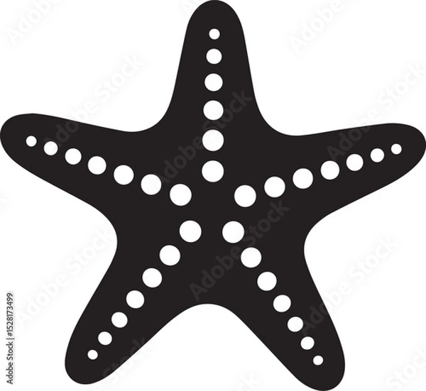 Obraz Black and White Starfish Illustration Stylized Sea Star Silhouette with Circular Dot Pattern, Marine Life Vector for Beach and Ocean Themes