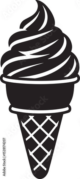 Obraz  Soft serve ice cream cone vector icon. Black and white silhouette of a frozen dessert in a waffle cone. Simple summer food graphic, isolated on a white background