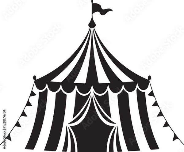 Obraz Vintage Circus Tent Silhouette Illustration Black and White Big Top with Flags and Drapes