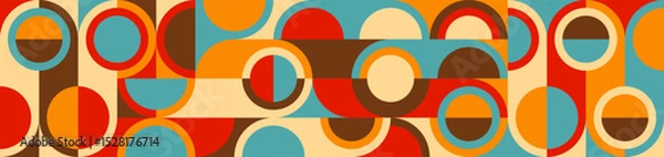 Obraz Seamless colorful geometric background in retro style of 60s and 70s, circles and squares in blue and orange. Abstract texture in trendy design.