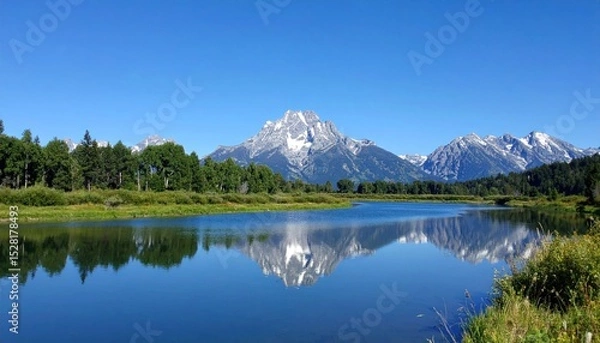 Fototapeta Grand Teton National Park reflection in the Snake River on a clear day