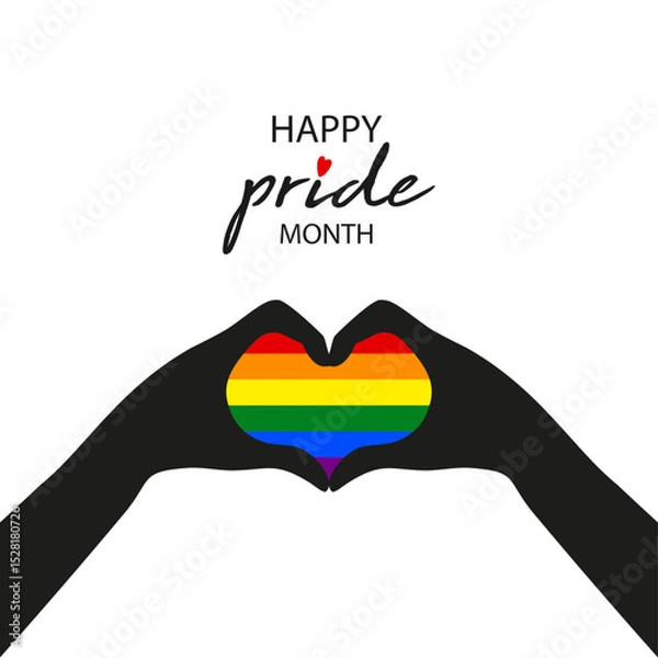 Obraz Happy Pride Month, Two hands forming a LGBTQIA heart shape, Gay Pride Banner with LGBT Rainbow Flag sign. Colorful design element frame border vector isolated on white background
