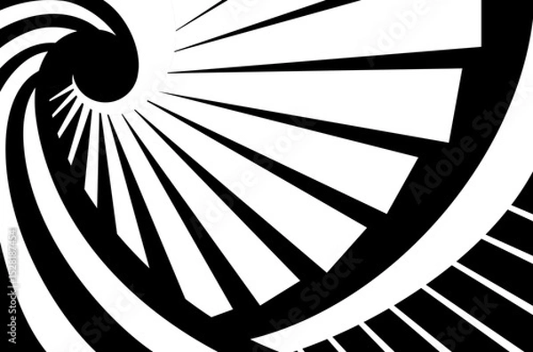 Fototapeta Abstract black and white concentrical spiral staircase, circular stairs top view flat style vector illustration wallpaper