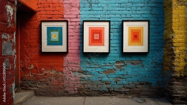 Fototapeta Colorful Abstract Prints on a Brick Wall