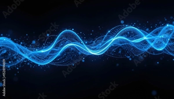 Obraz Abstract tech design with a black backdrop and flashing blue digital wave particles