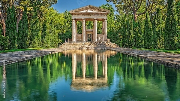 Obraz Calm reflection of a classical structure in a serene pool.