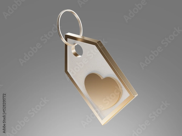 Obraz 3D render of a black product tag with a golden heart symbol. Concept for favorite item, user rating, gift tag, emotional value, or customer preference in shopping.