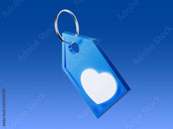 Obraz 3D render of a black product tag with a white heart symbol. Concept for favorite item, user rating, gift tag, emotional value, or customer preference in shopping.