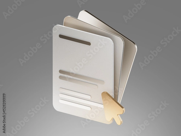 Obraz 3D illustration of layered documents with a cursor pointer, representing online forms, digital files, or document interaction.