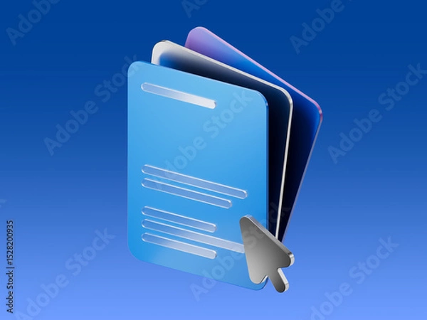 Obraz 3D illustration of layered documents with a cursor pointer, representing online forms, digital files, or document interaction.