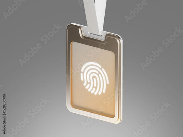 Obraz 3D render of an ID badge with fingerprint symbol. Concept for biometric security, access control, digital identity, personal data, and authentication systems.