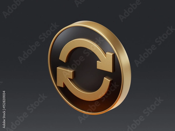 Obraz 3D render of a circular sync or refresh icon. Represents update, synchronization, repeat, or reloading processes in digital interfaces.