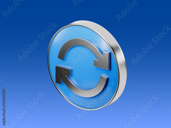 Obraz 3D render of a circular sync or refresh icon. Represents update, synchronization, repeat, or reloading processes in digital interfaces.