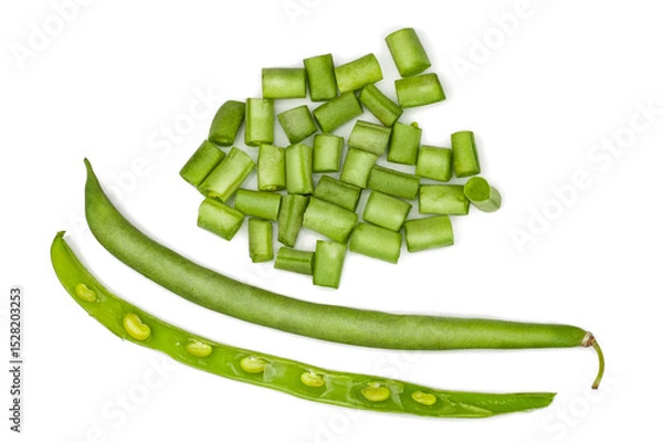 Obraz Fresh green beans isolated on a white background, contour