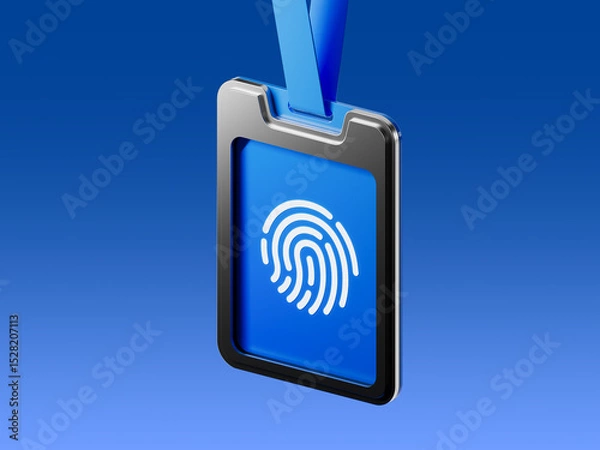 Obraz 3D render of an ID badge with fingerprint symbol. Concept for biometric security, access control, digital identity, personal data, and authentication systems.
