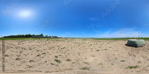 Obraz Full Spherical panorama of empty Kok-Boru Stadium in Rural Kyrgyzstan in equirectangular projection