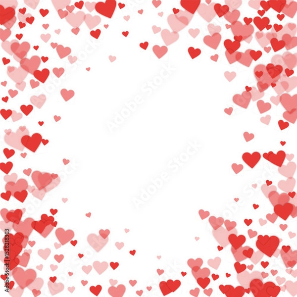 Fototapeta Red hearts scattered on white background.