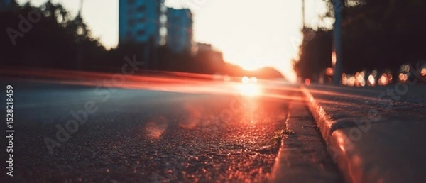Obraz Vintage Golden Hour Street with Soft Light Leak Effect