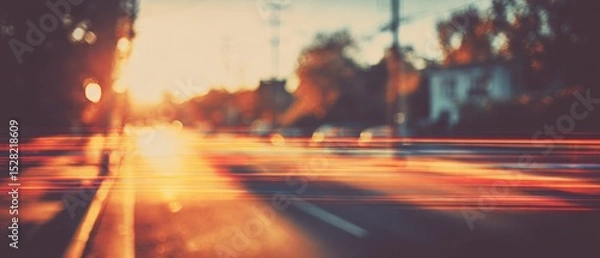 Obraz Vintage Golden Hour Street with Soft Light Leak Effect