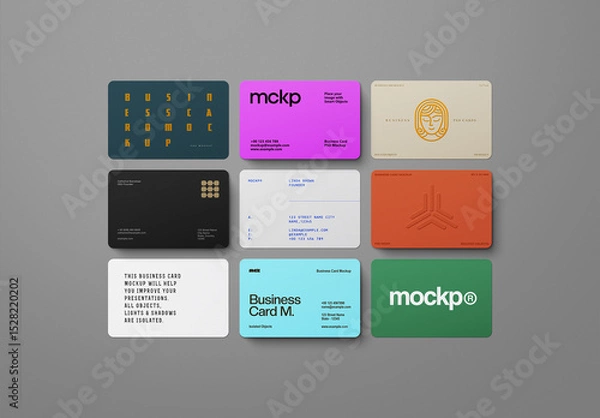 Fototapeta Business Card Mockup – 85x55 Rounded Corners (9 Isolated Objects)