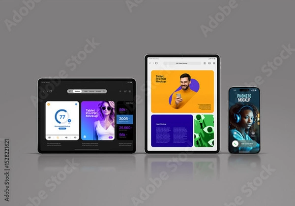 Fototapeta Tablet & Phone Mockup – Tablet Pro + Phone Pro (3 Objects)