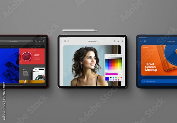 Fototapeta Tablet Mockup – Flat-Lay Tablet Pro & Pencil (3 Objects)