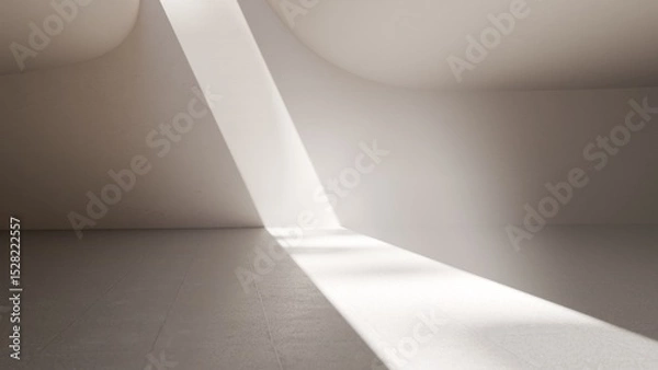 Fototapeta Sunlight beam inside minimalist white space flooring. 3d render