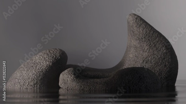 Fototapeta Abstract rocks for product display floating on reflective water