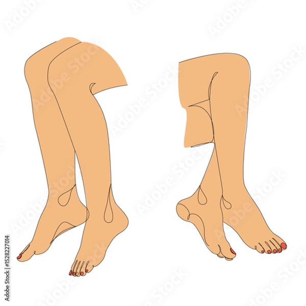 Fototapeta Collection. Silhouettes of human legs, feet in a modern one line style. Continuous line drawing, outline for decoration, posters, wall art, stickers, logo. Vector illustration set