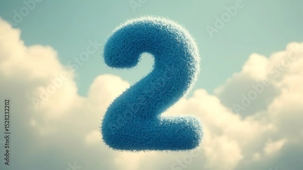 Fototapeta Numberr 2 SCULPTED FROM SOFT, plush fabric, floating in the midair 