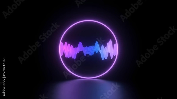 Obraz Vibrating Blue Light Ring on Dark Background – Minimal Futuristic Glow

