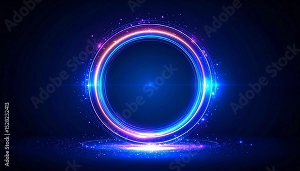 Obraz Vibrating Blue Light Ring on Dark Background – Minimal Futuristic Glow


